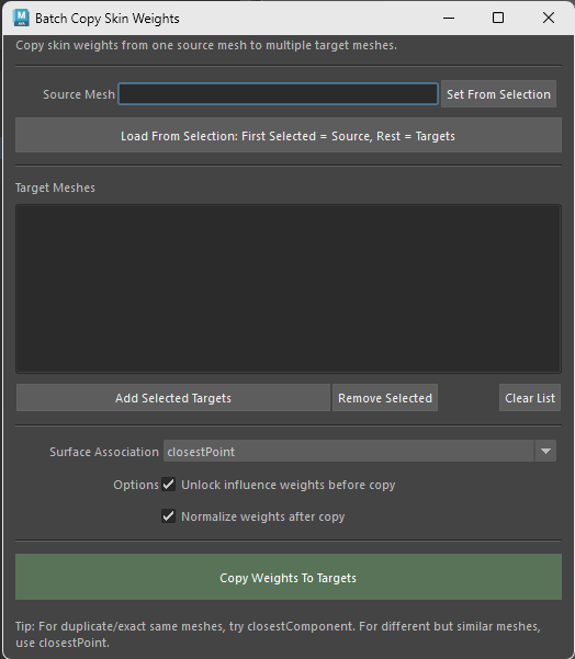 Batch Copy Skin Weights Tool for Maya | Christian Santori